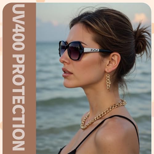 Image of DragonflyDreams Women Large Sunglasses, UV 400 Glasses | Oversized Classic Trend Ladies Sunglasses Sparkling Large Frame