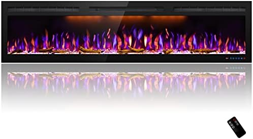 Mystflame 72 inch Electric Fireplace - Ultra Slim Frame - in Wall Recessed & Wall Mounted - Multicolor Flame - Log & Crystal Hearth - 1500/750 Watt Heater - Remote Control & Touch Screen- Timer