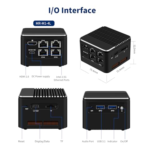 Image of Mini Firewall PC N100 4C /4T,16GB LPDDR5 512GB SSD Micro PC,4K Dual Screen Display,4X LAN i226-V 2.5GbE Ports,Mini Desktop Computer Win11 Pro