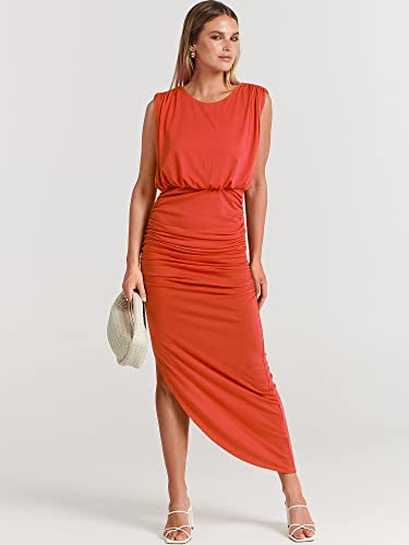 Anrabess Formal Dress For Women 2023 Elegant Cocktial Evening Party Night Dresses Sexy Sleeveless Bodycon Slit Graduation Prom Maxi Dress 786Zhuanhong-S Orange #TOP5