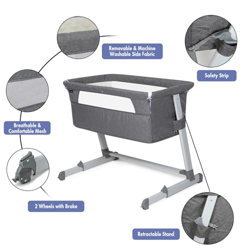 PEARLOVE Upgraded 3 in 1 Baby Bassinet Bedside Sleeper, Bedside Crib with 6 Adjustable Height, Soft Mattress & Wheels, Portable Easy to Assemble Bassinet, Baby Cribs for Infant Newborn - Thumbnail 6