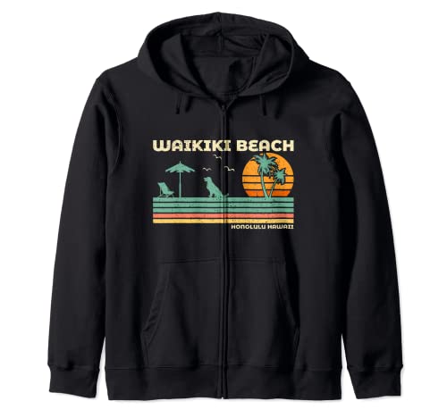 Vintage Retro Familia Vacaciones Honolulu Hawaii Waikiki Beach Sudadera con Capucha