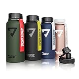 ABOVE. Trinkflasche Edelstahl 1L I 2 Verschlüsse I Doppelwandige Thermosflasche hält bis zu 12H Heiß & 24H Kalt I BPA Frei I auslaufsicher & robust I für Fitness, Sport & Outdoor (Schwarz)