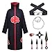 HUABAI Akatsuki Cosplay Costume Enfant Adulte Déguisement Itachi Robe Longue Akatsuki Bague Bandeau Collier Anime Accessoires Carnaval Noël Costume