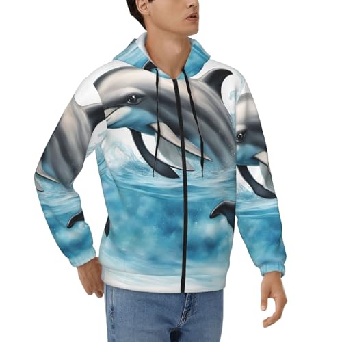 Sweat à capuche zippé homme pour affronter la fraîcheur avec style grâce au motif dauphin