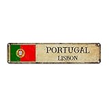 WoGuangis Metall-Wandschild mit Portugal-Flagge, Lissabon, Stadt, Souvenir, Metall-Blechschild, Land-Souvenir, Geschenk, Nationalflagge, Vintage-Bauernhaus-Schilder für Veranda, Outdoor-Schlafzimmer,