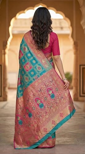 Image of C J Enterprise Women's Kanjivaram Silk Saree Woven Patola Banarasi Soft Sarees Zari With Blouse Piece (Hathi Patola)