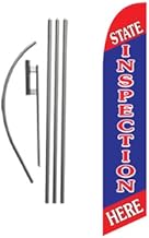 State Inspection Here Advertising Feather Banner Swooper Flag Sign with Flag Pole Kit and Ground Stake