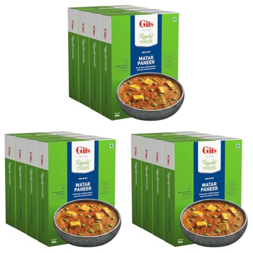 Image of Gits Ready to Eat Matar Paneer, Pure Veg, Heat and Eat, Microwaveable 1140g (Pack of 12 X 285g Each)