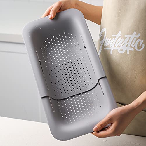 Collapsible Sink Colanders And Strainers Basket Over The Sink Colander Collapsible Colander Extendable Plastic Fruit Vegetable Strainer Drainer Basket For Kitchen (Length 14.3 Inch-19.4 Inch) (Gray) #TOP1