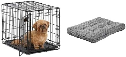 MidWest Homes for Pets Single Door Folding Metal Dog Crate with Plush Pet Bed