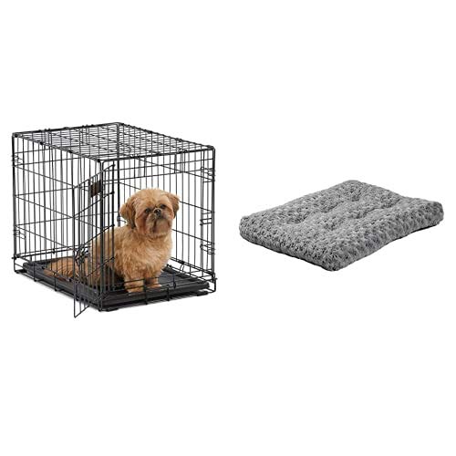 MidWest Homes for Pets Single Door Folding Metal Dog Crate with Plush Pet Bed