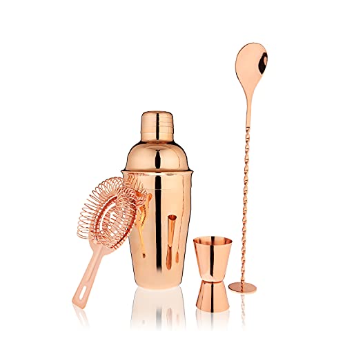 True Barware Set, Cocktail Shaker, Jigger, Muddler Barspoon, And Howthorne Strainer, Prefect Craft Cocktail Mixing Kit, Bar Accessories And Gift, Stainless Steel, 4-Piece Set, Copper #TOP26