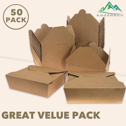 image for Kaderron 70Oz 50Pcs Disposable Take Out Food Containers, Brown Food Bo