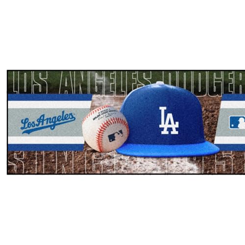 FANMATS 30073 Los Angeles Dodgers Baseball Runner Rug - 30in. x 72in. | Sports Fan Area Rug Mat and Tailgating Mat - Los Angeles Script, Gray