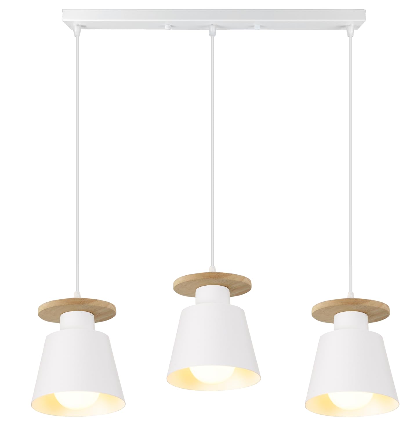Moderna Lámpara Colgante Minimalista Retro Industrial 3 Cabezas Luz de Techo Lámpara de Estilo Nórdico Iluminación Colgante para Cocina Comedor Oficina Salón (Blanco con barra)