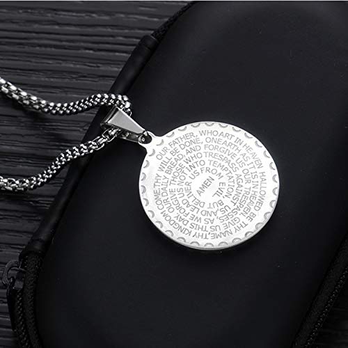 Rehoboth Stainless Steel Coin Medal Our Father Lord's Prayer Cross Pendant Necklace for Women Men Prayer Hands Coin Medal Pendant 24" Chain Black Gold Silver3