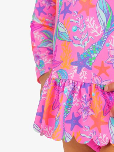 Image of RuffleButts Baby /Toddler Girls Scalloped Long Sleeve Rash Guard 2-Piece UPF50+ Sun Protected Swimsuit