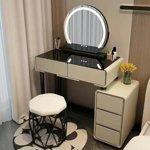 ���ϑ� �h���b�T�[ �R���p�N�g ���C�N�f�X�N ���� dressing table �����K���X�V�� ��?�� �I�V���� ���[�t�� LED�~���[���C�g�t�����邳�����\��3�̏Ɩ����[�h �h���b�T�[�e�[�u�� �P�n ������� ����50cm�`80cm (���ƃX�c�[��