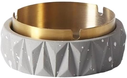 Ash Tray Concrete Ashtray Cement Ashtray for Indoor or Outdoor Patio Use, with Stainless Steel Liner Inside for Home Office Decor Outdoor Ashtray(Gris)