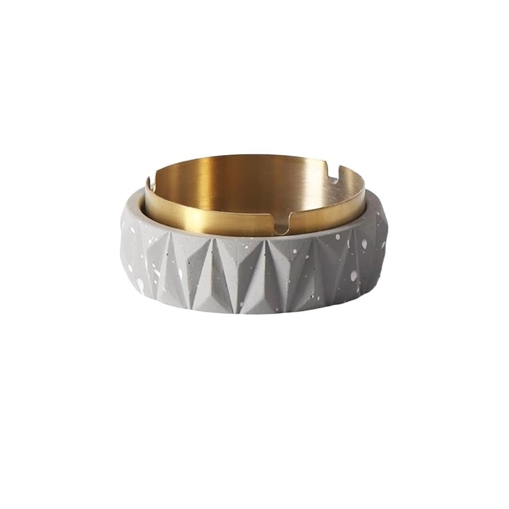Indoor Decorative Concrete Ashtray Cement for Indoor or Outdoor Patio Use, with Stainless Steel Liner Inside for Home Office Decor for Desktop(Gris)