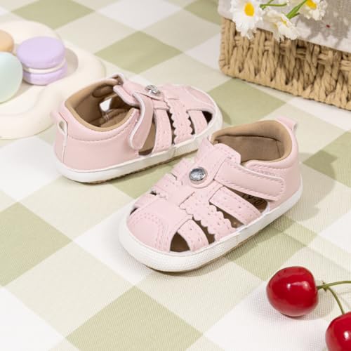 Image of Meckior Baby Toddler Infant Girls PU Leather Soft Open Toe Summer Sandals Flower Princess Flat Shoes