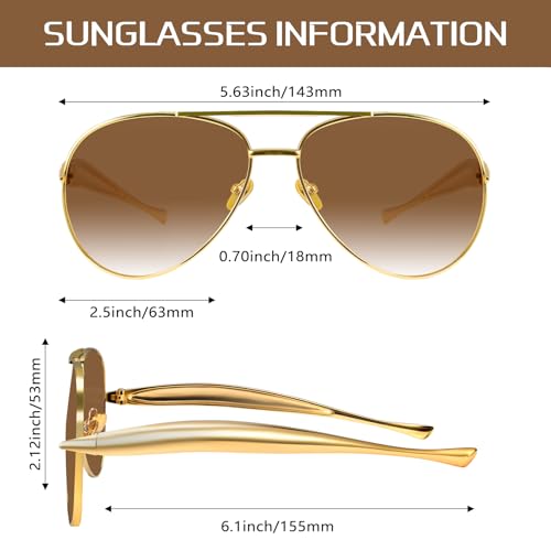 YDAOWKN Retro Gold Aviator Sunglasses for Women Men, Metal Oversized 70s Aviators Sun Glasses4