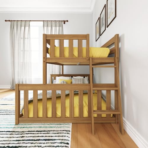 Image of Twin Over Full Low Bunk with Angled Ladder on End, Pecan