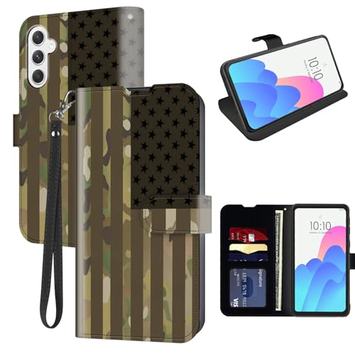 FUYOCWE for Galaxy S24 Plus Case Wallet for Samsung Galaxy S24 Plus 5G Phone Case with Card Holder,PU Leather Flip Cover w/Kickstand+RFID Blocking+Magnetic Snap-USA Flag Camouflage