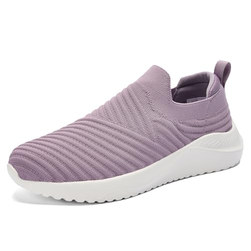 PPQ Zapatos para caminar sin cordones para mujer, de espuma viscoelástica, ligeros, informales, para entrenamiento, para ir a caminar, zapatos blancos, zapatos de trabajo, Púrpura claro, 38.5 EU