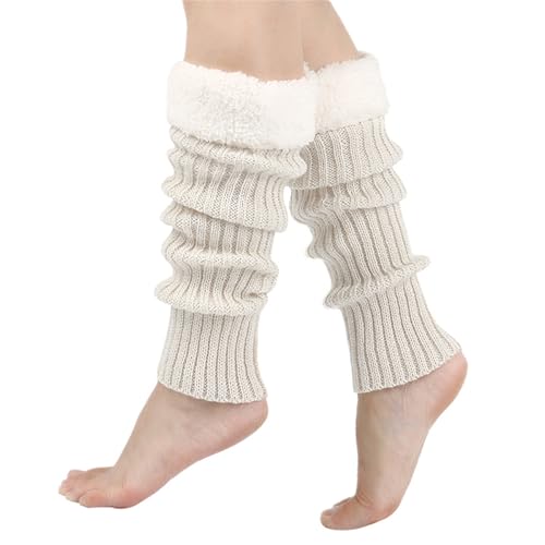 Leg Warmers for Women Girl 80s Y2K Ribbed Striped Leg Warmer Fleece Plush Trim Knitted Christmas Socks Fall Winter Streetwear