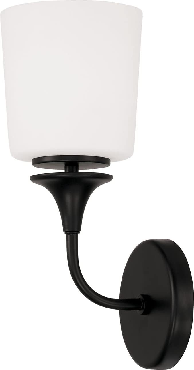 HomePlace by Capital Lighting 648911MB-541 Presley Transitional Rustic Soft White Glass Cone Wall Sconce, 1-Light 100 Watt, 14" H x 6" W, Black