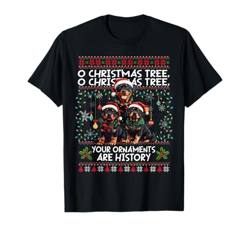 Rottweiler Christmas Tree Dog Lover Xmas Ugly Sweater Gifts Camiseta