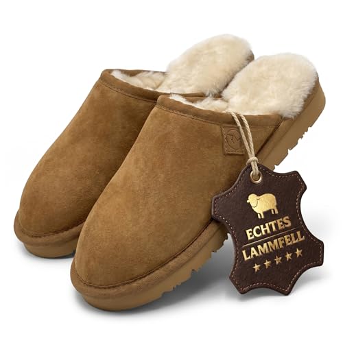 Rohn Moden Lammfell Hausschuhe Loisl für Herren echt Schaffell Pantoffel mit EVA-Sohle Schlappen in top Qualität Slipper in grau braun (numeric_41)