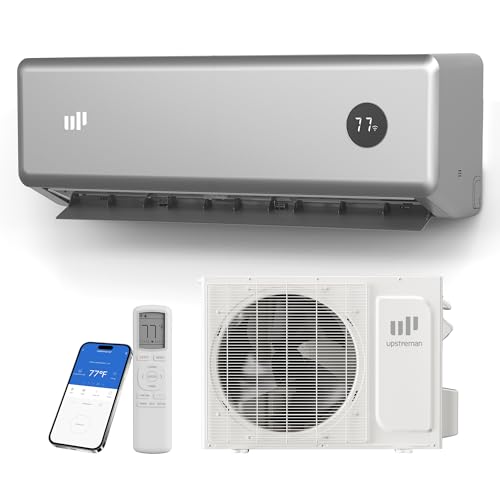 Image of Upstreman 12000 BTU Mini Split AC /Heating System, 115V Silver Mini Split Air Conditioner, 20 SEER2 Ductless Split AC, Energy Efficient Inverter, WiFi Control, with Mounting Bracket, Up to 750 Sq.Ft