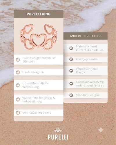 Purelei Heartbeat Ring Damen – Verstellbar, Edelstahl, filigraner Schmuck mit Herzen, wasserfester Fingerring, 14K vergoldet… – Ansicht 5