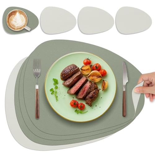 Tischsets Abwaschbar und Untersetzer, Oval Platzset Leder Platzdeckchen Abwaschbar Doppelseitigen Tischsets Umkehrbares Tischset rutschfest Lederoptik