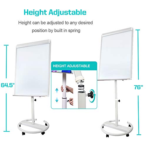 Dexboard Mobile Dry Erase Easel 40 x 28 inch, Rolling Round Stand Whiteboard w/Flipchart Pad, Magnets, Markers & Eraser