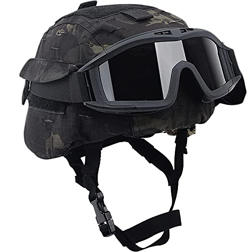 GYQCP Taktischer Helm,M88 Taktischer Militärhelm Glasfaser 10mm Dicker Schutzhelm Mit Brille Und Ständer Paintball-Sportgeräte Für Outdoor-Spiele Paintball Airsoft Maske Helm Cover