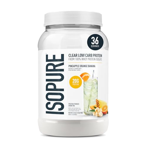 Isopure Clear Whey Isolate Protein Powder, Lactose Free, Gluten Free, Naturally Flavored, Pineapple Orange Banana, 20g Protein Per Serving, 1.9 Lb, 36 Servings (Packaging May Vary)