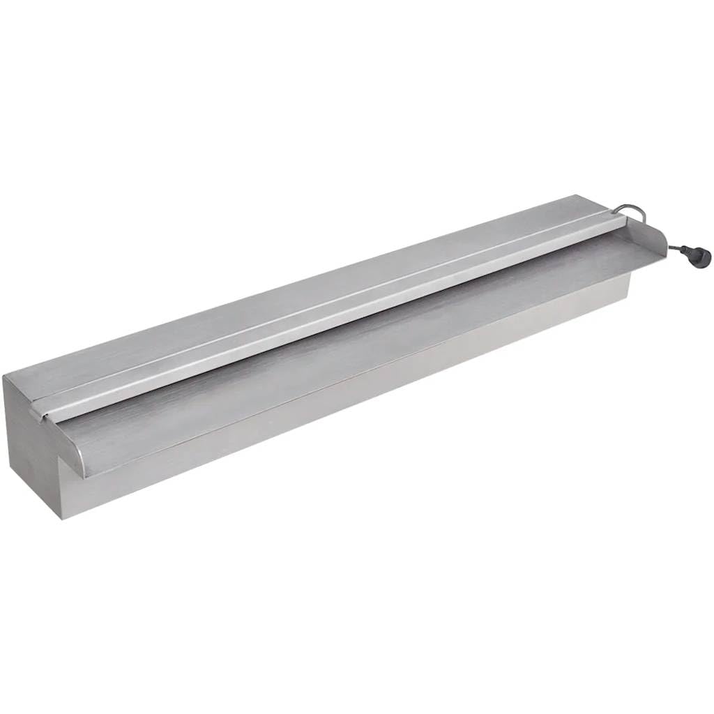 Cascata per piscina, 60 cm, in acciaio inox, con illuminazione a LED, per laghetto da giardino e piscina, luce bianca