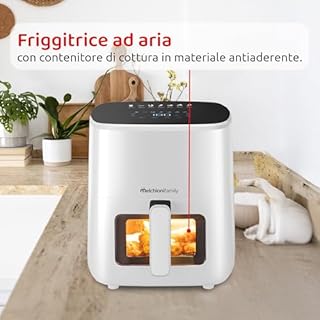 Melchioni Family | MARIANNA NEW Friggitrice ad Aria 5L Air Fryer Compatta con Contenitore Antiaderente, Display Touch, 7 Programmi, Timer 60 min, Temperatura 80°-200°C, 1500W