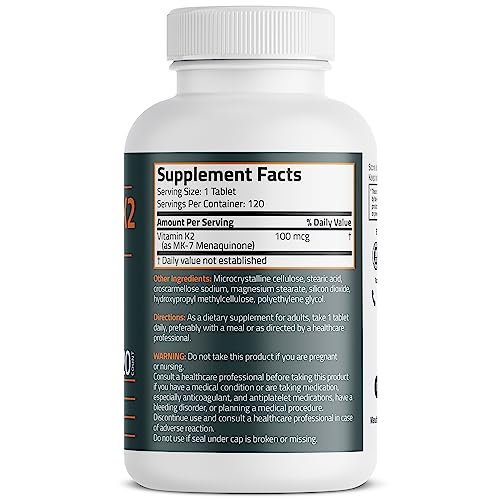 Bronson Vitamin K2 Mk-7 100 Mcg, K2 As Mk7 Menaquinone, Bone Support Non-Gmo, 120 Tablets #TOP1