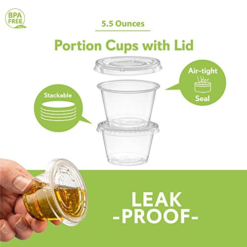 Image of 5 oz - Clear Diposable Plastic Portion Cups With Lids, Small Mini 100 Sets