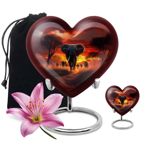 Image of Elephant Urn Mini Cremation Urn for Ashes Dad 1 Large & 1 Small | Keepsake Urns for Ashes Adult Female & Male, Small Funeral Urns
