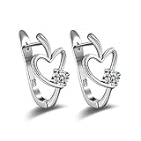 wiftly - Pendientes grandes de plata de ley 925 y circonitas, con forma de U y diseño de corazón, ideal como regalo, para mujer