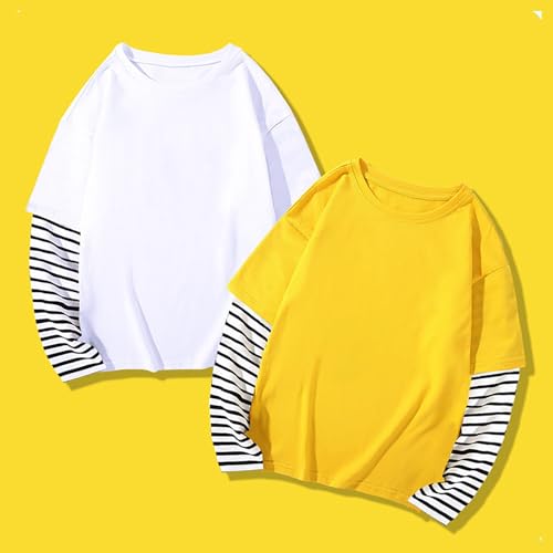 Kids Girls Boys Cotton 2 in 1 Tops Unisex Baggy Striped Long Sleeve Crew Neck Shirts Autumn Comfy Breathable Tees2