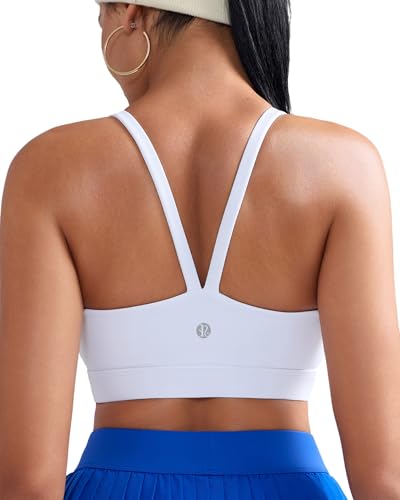 RUNNING GIRL Sports Bras for Women,Light Impact Spaghetti Thin Strap White Sports Bra with Molded Cup Yoga Workout Bra(WX3118_White_M)