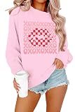FAYALEQ Valentines Shirts for Women, Crewneck Sweatshirt with XOXO Lips Graphic, Valentines Day Pullover Gift Pink