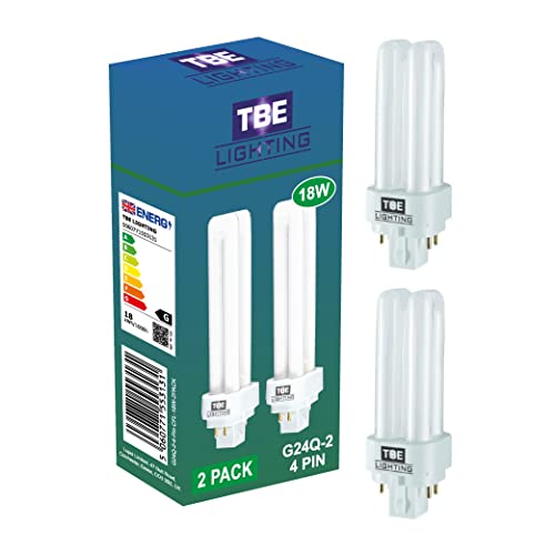 TBE LIGHTING 18w G24Q-2 4-Pin CFL Lamp - Pack of 2 Units - Cool White 4000K, 1250 Lumen/Double Turn CFL Compact Fluorescent Light